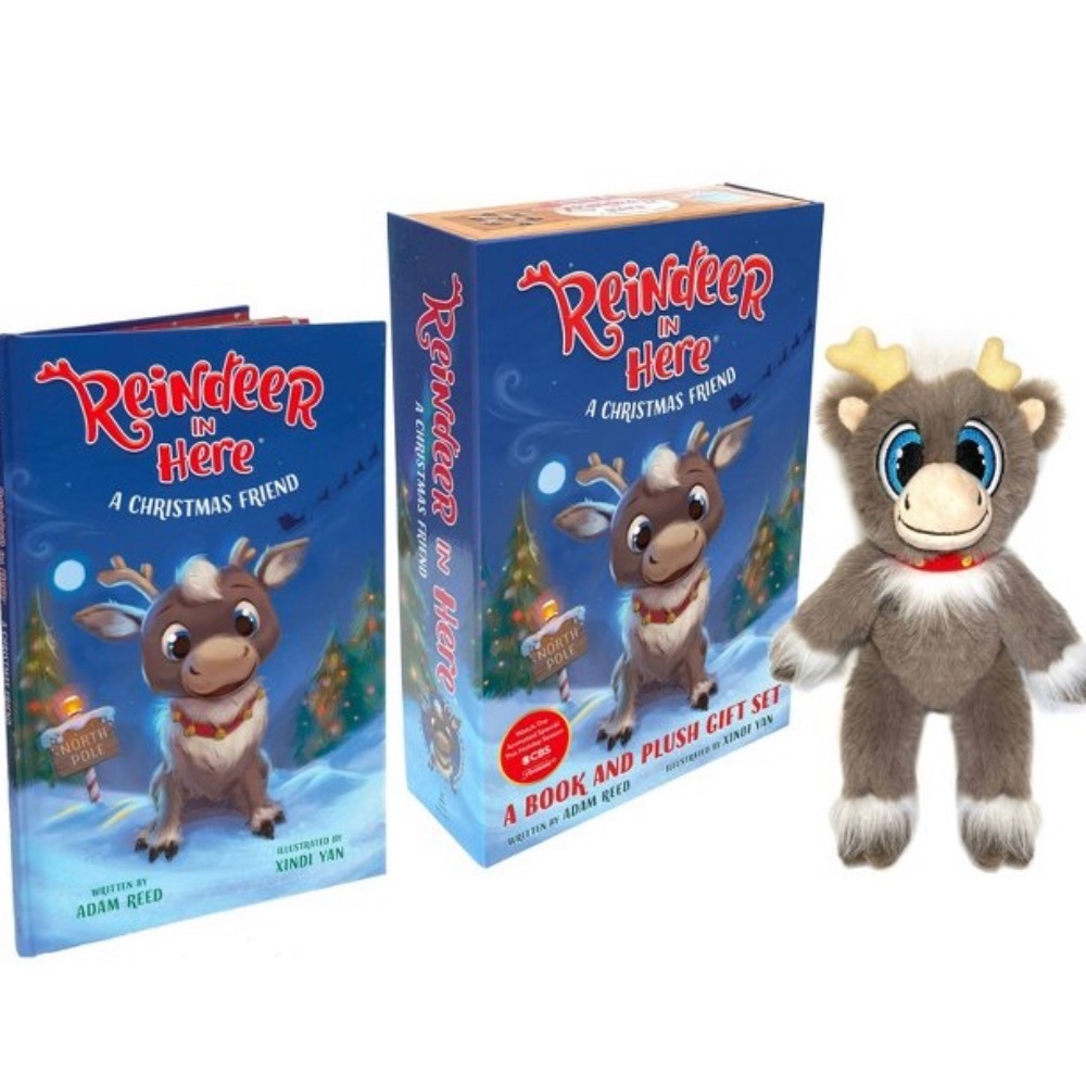 Reindeer in Here book hardcover & plush reindeer Christmas NWT NEW